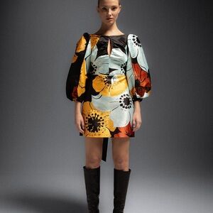 White and Yellow Keyhole Sheath Mini Dress